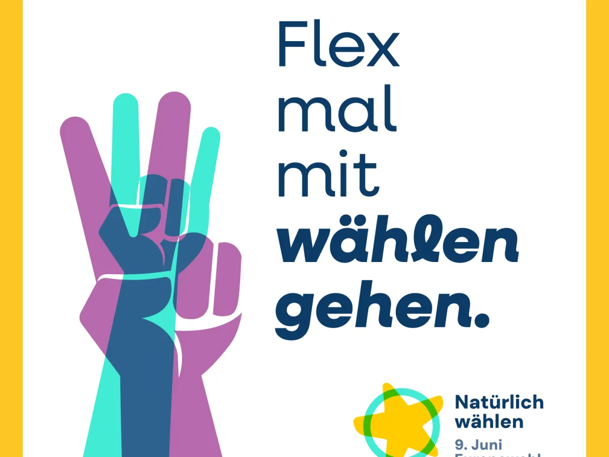 Ein Sharepic für Social Media mit der Aufschrift "Flex mal mit wählen gehen".